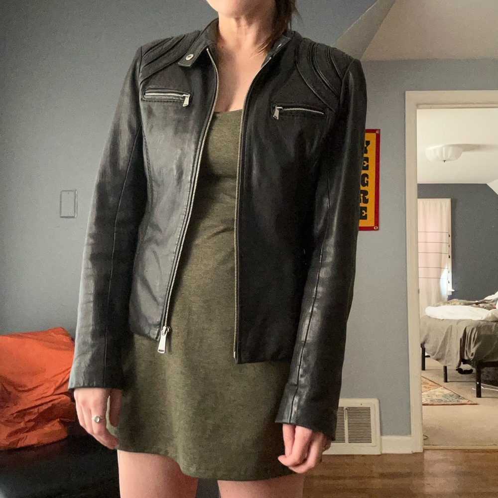 Vintage Neiman Marcus Genuine Leather Biker Jacket Coat Medium - Picture 10 of 10